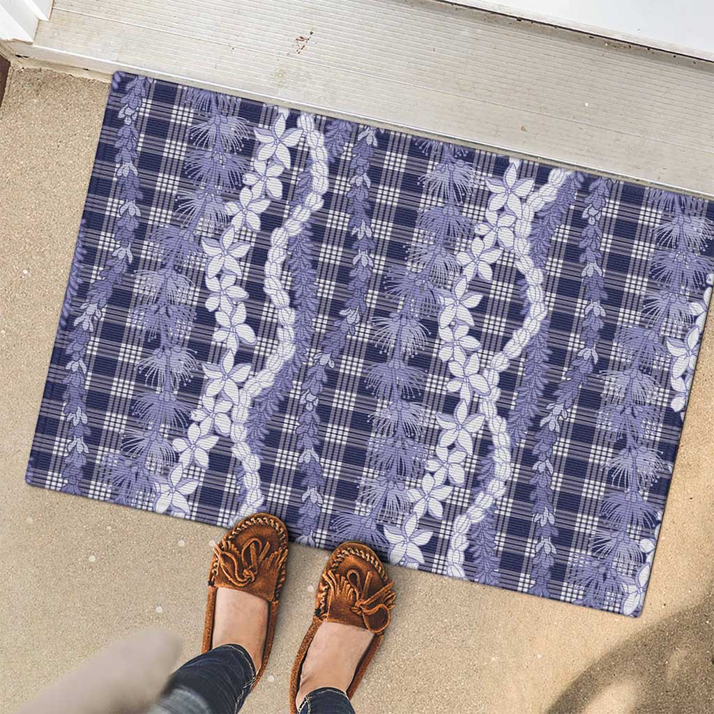 Hawaiian Ohia Lehua Lei Rubber Doormat Plaid Palaka Uliuli hohonu Pattern LT9 - Polynesian Pride