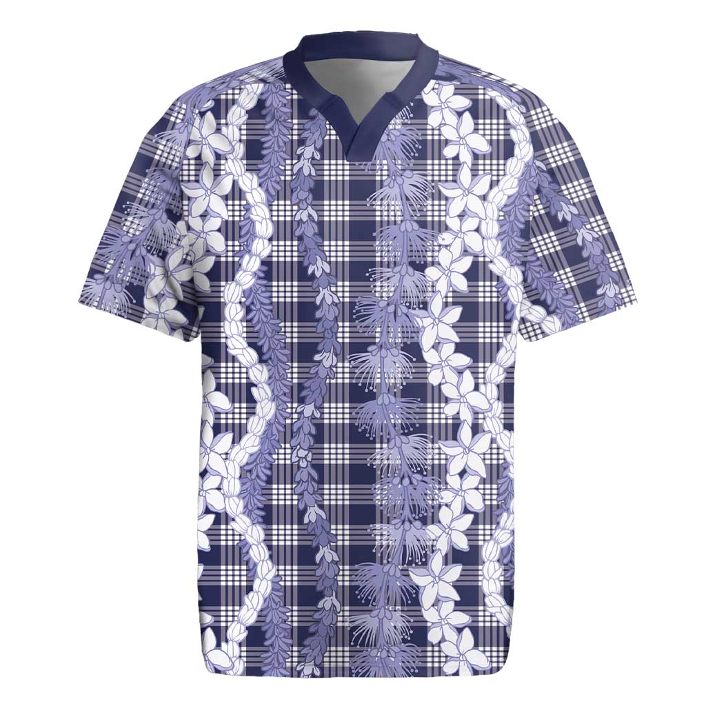 Hawaiian Ohia Lehua Lei Rugby Jersey Plaid Palaka Uliuli hohonu Pattern LT9 Navy - Polynesian Pride