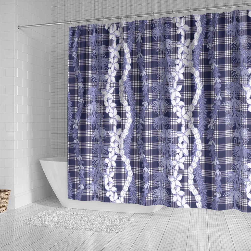 Hawaiian Ohia Lehua Lei Shower Curtain Plaid Palaka Uliuli hohonu Pattern - Polynesian Pride