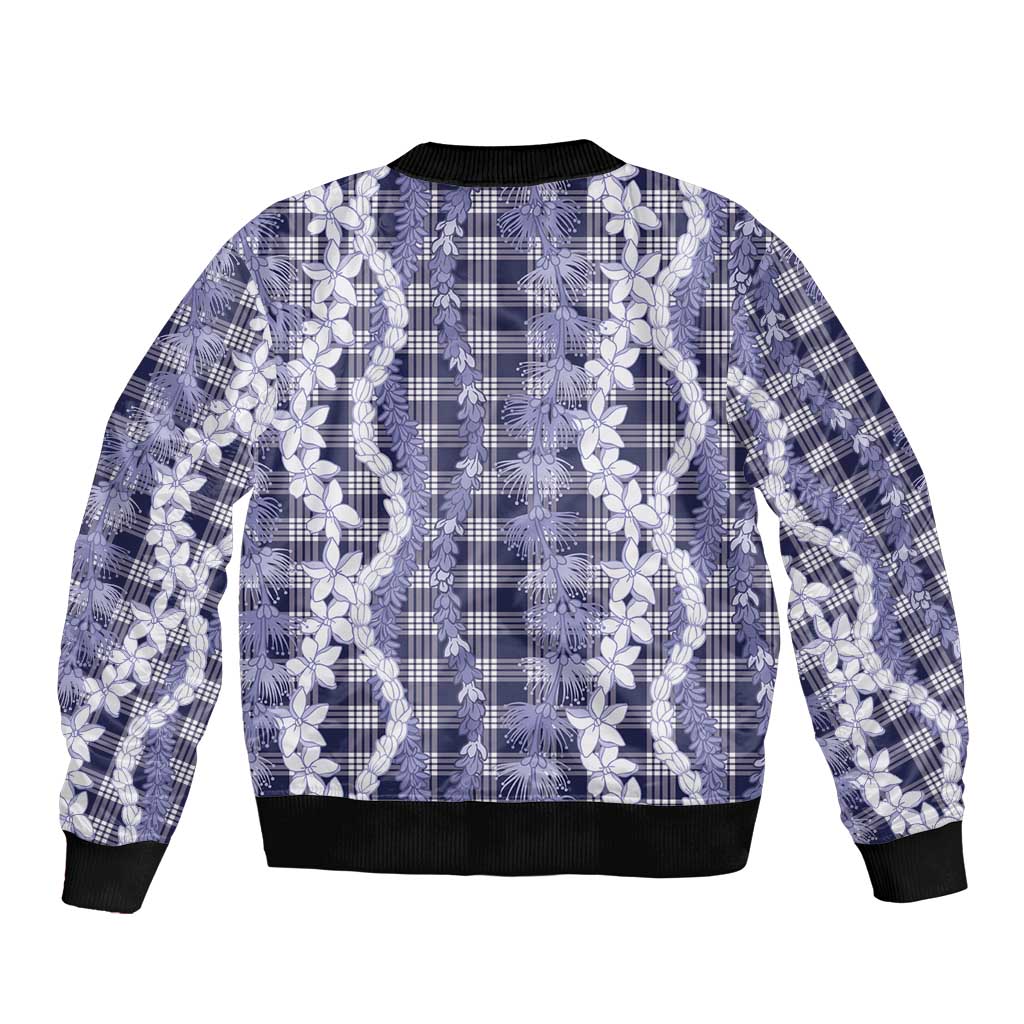 Hawaiian Ohia Lehua Lei Sleeve Zip Bomber Jacket Plaid Palaka Uliuli hohonu Pattern LT9 - Polynesian Pride