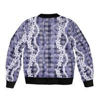 Hawaiian Ohia Lehua Lei Sleeve Zip Bomber Jacket Plaid Palaka Uliuli hohonu Pattern LT9 - Polynesian Pride
