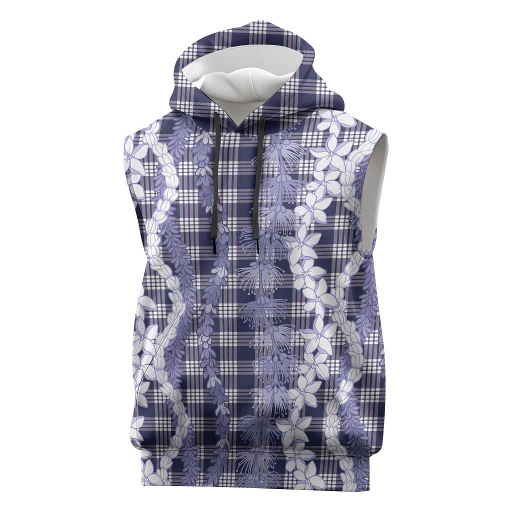 Hawaiian Ohia Lehua Lei Sleeveless Hoodie Plaid Palaka Uliuli hohonu Pattern LT9 Navy - Polynesian Pride