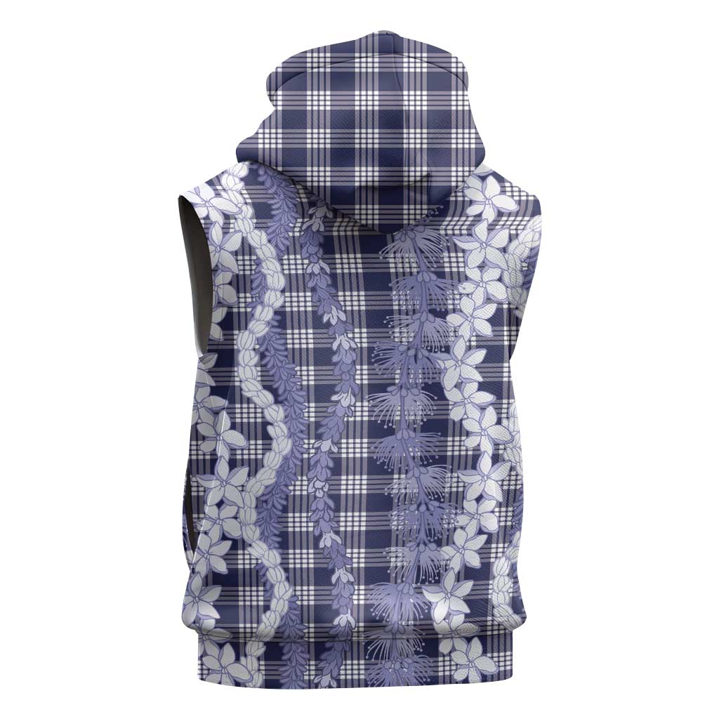 Hawaiian Ohia Lehua Lei Sleeveless Hoodie Plaid Palaka Uliuli hohonu Pattern LT9 - Polynesian Pride