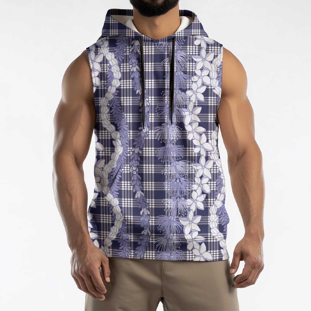 Hawaiian Ohia Lehua Lei Sleeveless Hoodie Plaid Palaka Uliuli hohonu Pattern LT9 - Polynesian Pride