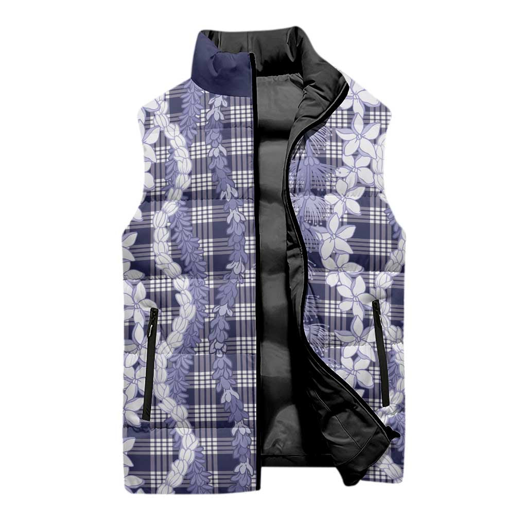 Hawaiian Ohia Lehua Lei Sleeveless Puffer Jacket Plaid Palaka Uliuli hohonu Pattern LT9 - Polynesian Pride
