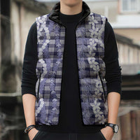 Hawaiian Ohia Lehua Lei Sleeveless Puffer Jacket Plaid Palaka Uliuli hohonu Pattern LT9 - Polynesian Pride