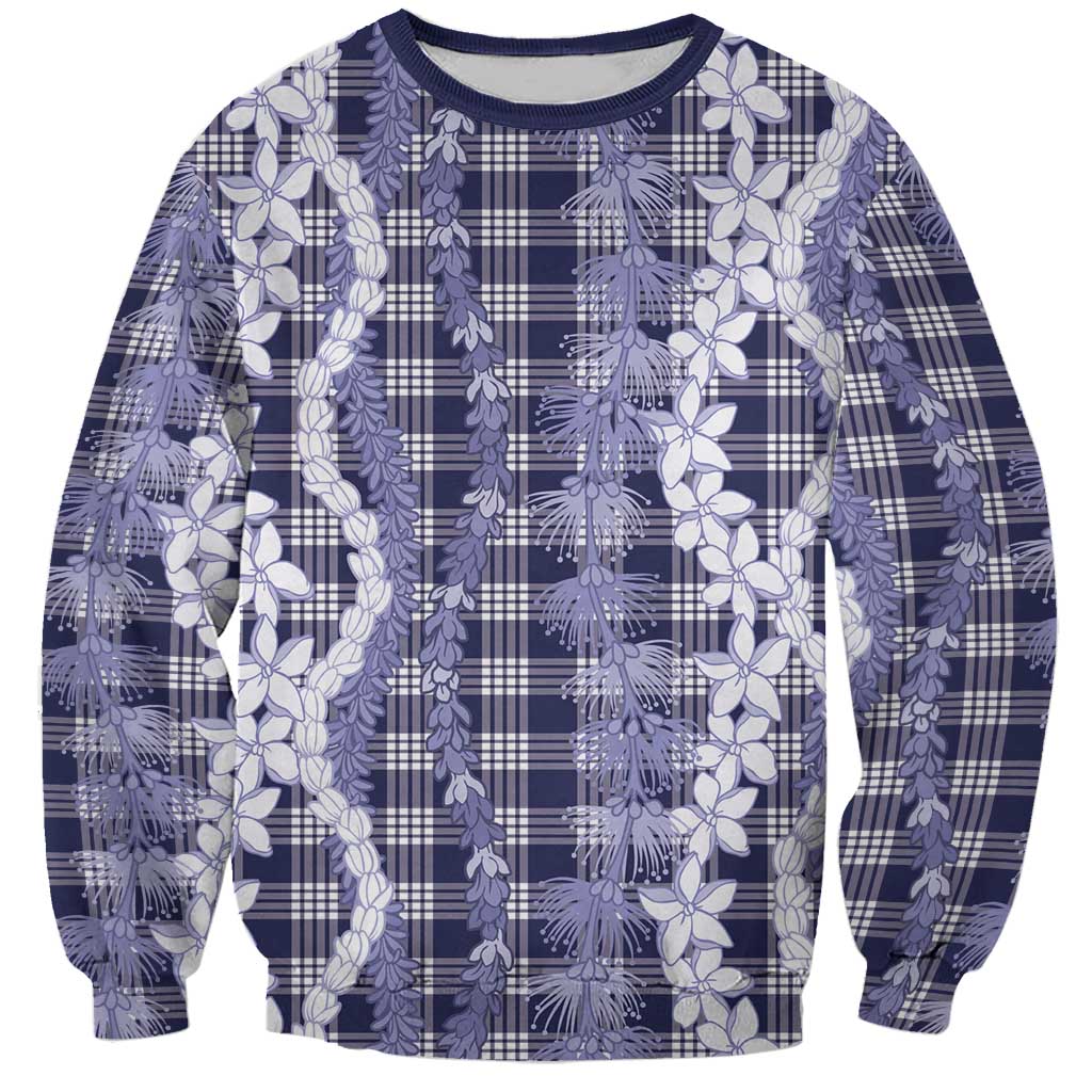 Hawaiian Ohia Lehua Lei Sweatshirt Plaid Palaka Uliuli hohonu Pattern LT9 Unisex Navy - Polynesian Pride