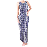Hawaiian Ohia Lehua Lei Tank Maxi Dress Plaid Palaka Uliuli hohonu Pattern LT9 Women Navy - Polynesian Pride