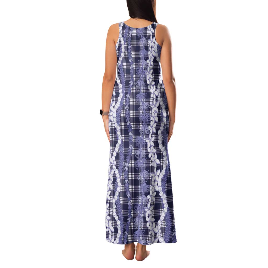 Hawaiian Ohia Lehua Lei Tank Maxi Dress Plaid Palaka Uliuli hohonu Pattern LT9 - Polynesian Pride