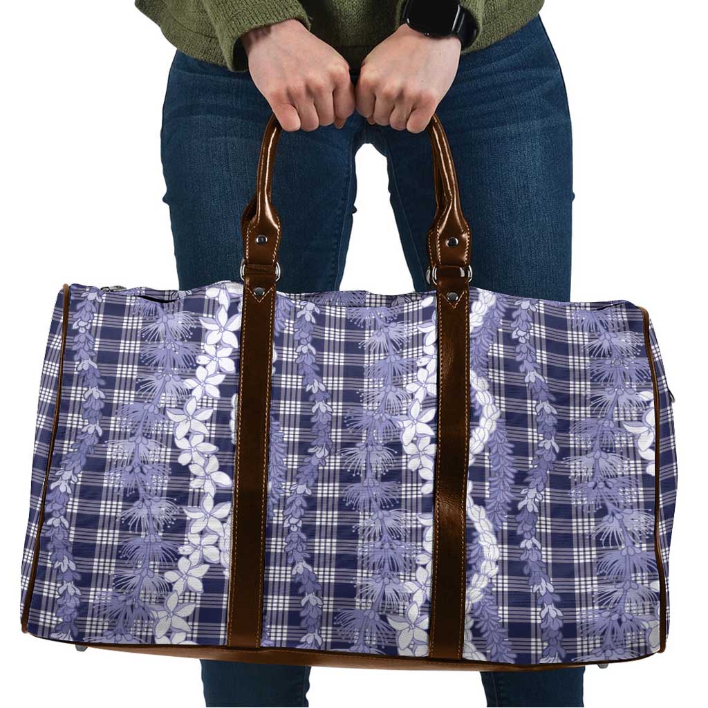 Hawaiian Ohia Lehua Lei Travel Bag Plaid Palaka Uliuli hohonu Pattern LT9 Navy - Polynesian Pride