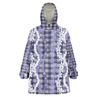Hawaiian Ohia Lehua Lei Wearable Blanket Hoodie Plaid Palaka Uliuli hohonu Pattern LT9 One Size Navy - Polynesian Pride