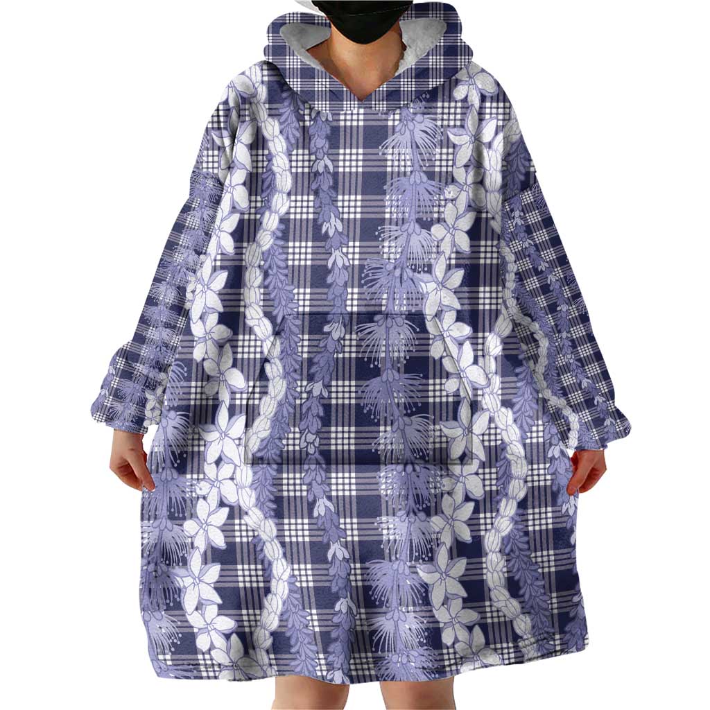 Hawaiian Ohia Lehua Lei Wearable Blanket Hoodie Plaid Palaka Uliuli hohonu Pattern LT9 - Polynesian Pride