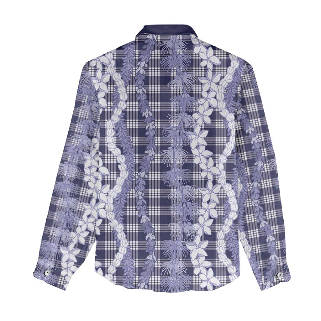 Hawaiian Ohia Lehua Lei Women Casual Shirt Plaid Palaka Uliuli hohonu Pattern - Polynesian Pride