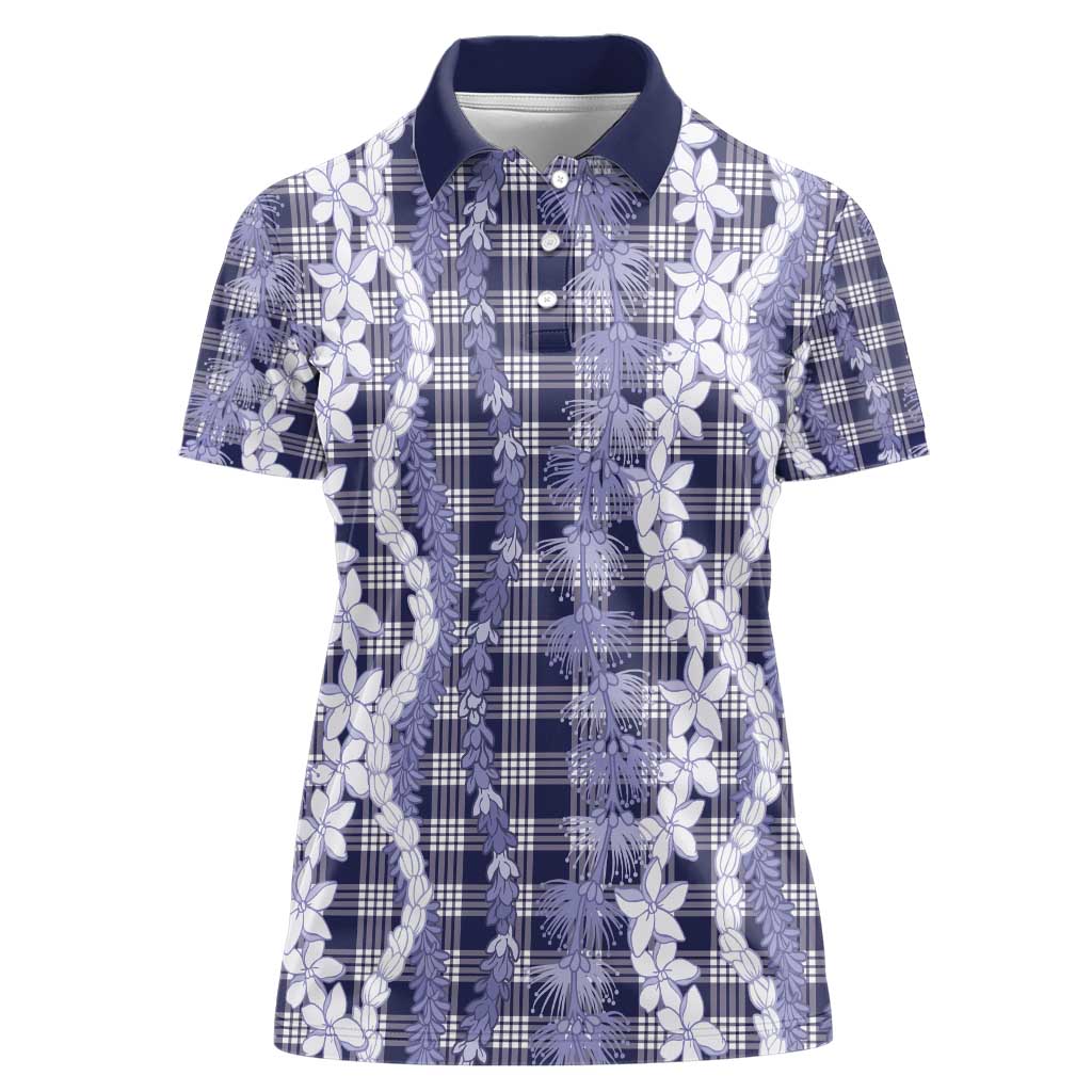 Hawaiian Ohia Lehua Lei Women Polo Shirt Plaid Palaka Uliuli hohonu Pattern - Polynesian Pride