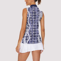 Hawaiian Ohia Lehua Lei Women Sleeveless Polo Shirt Plaid Palaka Uliuli hohonu Pattern - Polynesian Pride