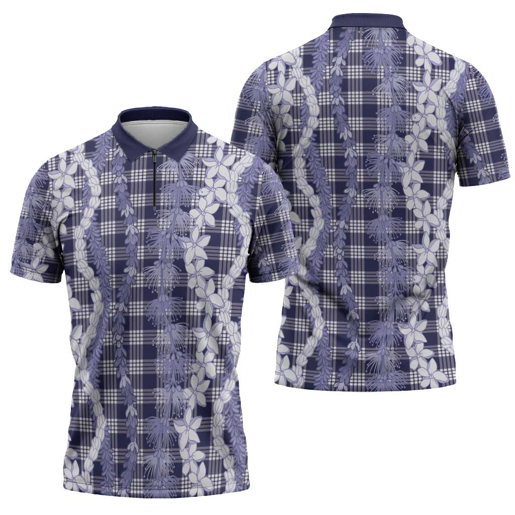 Hawaiian Ohia Lehua Lei Zipper Polo Shirt Plaid Palaka Uliuli hohonu Pattern - Polynesian Pride
