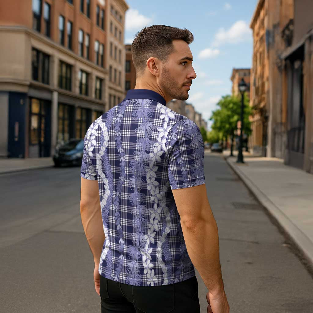 Hawaiian Ohia Lehua Lei Zipper Polo Shirt Plaid Palaka Uliuli hohonu Pattern - Polynesian Pride