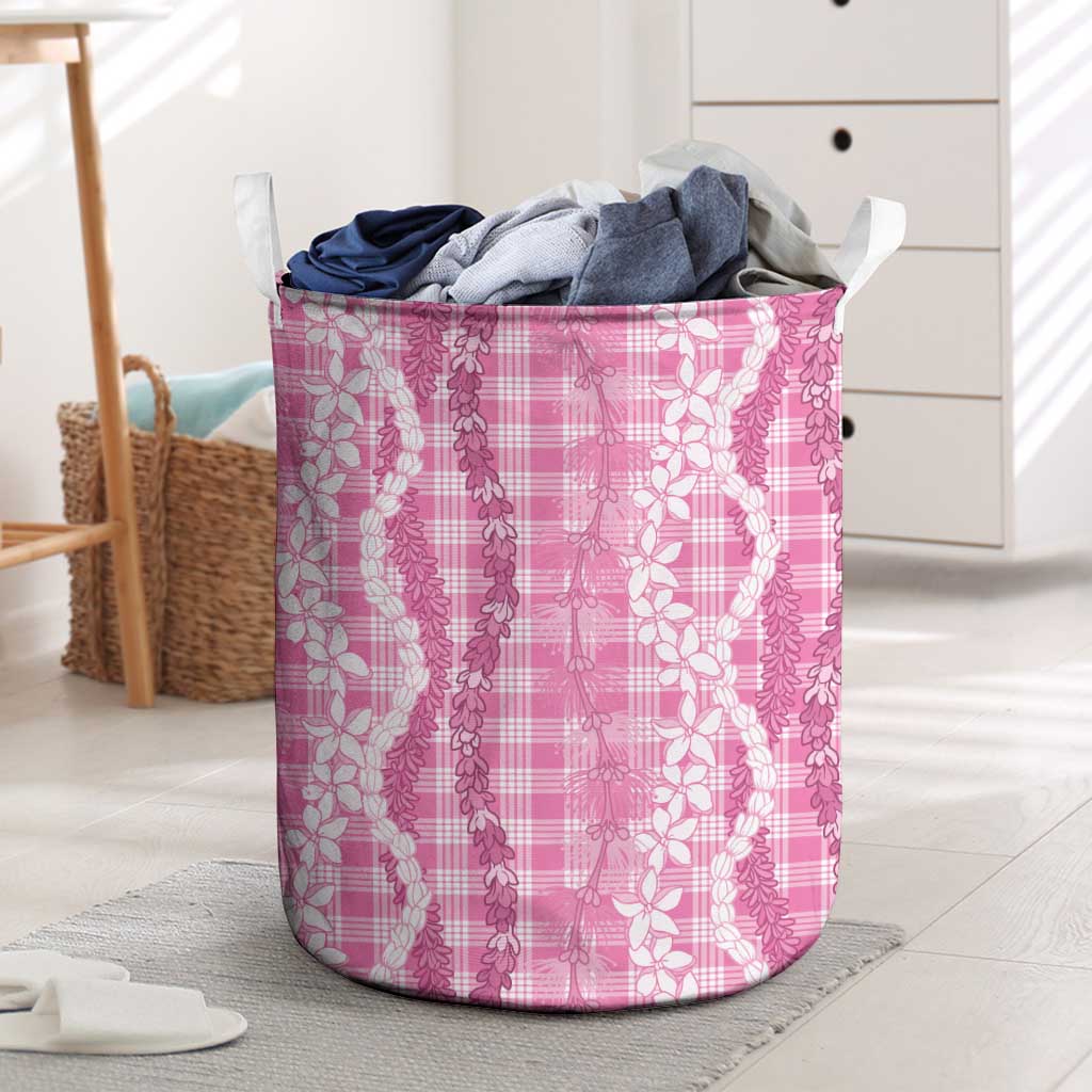 Hawaiian Ohia Lehua Lei Laundry Basket Plaid Palaka Akala Pattern LT9 Pink - Polynesian Pride