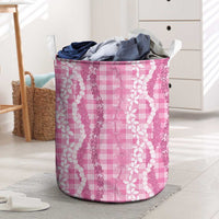 Hawaiian Ohia Lehua Lei Laundry Basket Plaid Palaka Akala Pattern LT9 Pink - Polynesian Pride