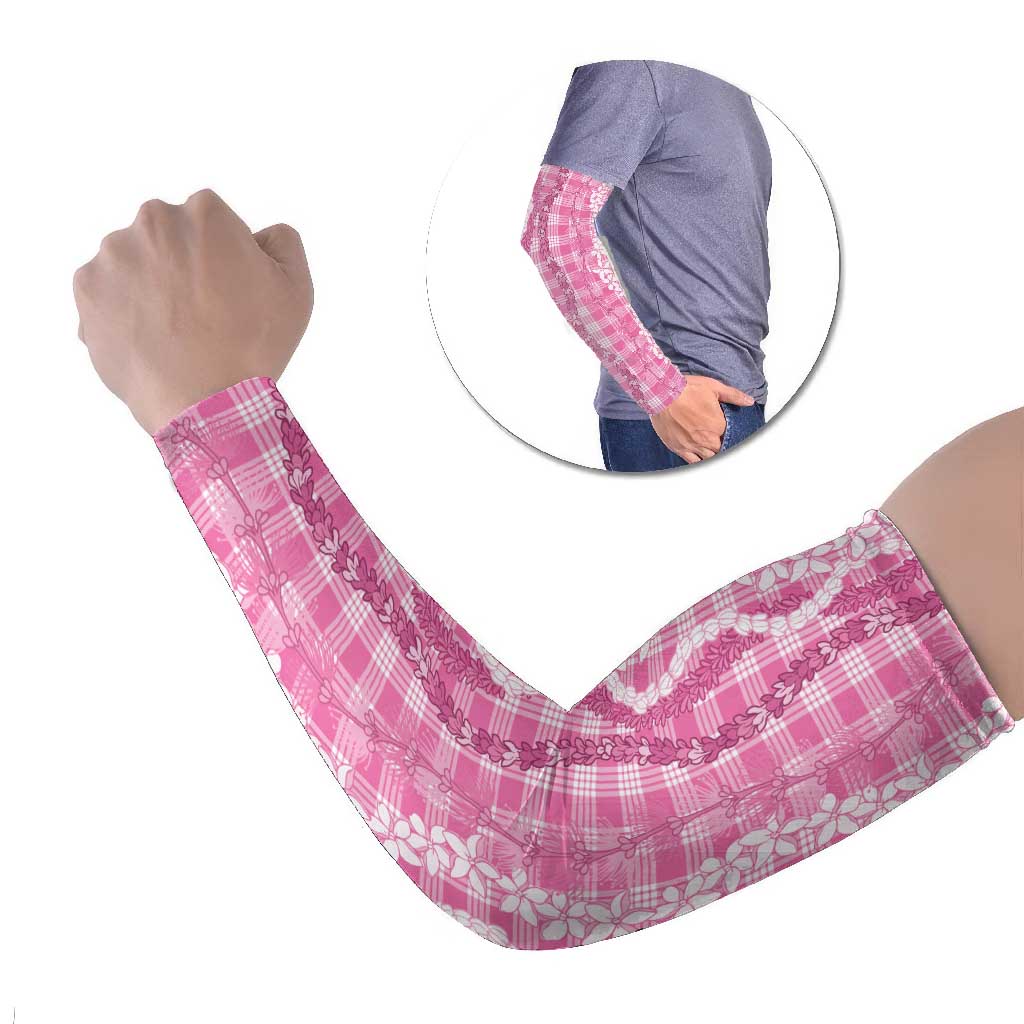 Hawaiian Ohia Lehua Lei Arm Sleeves Plaid Palaka Akala Pattern LT9 Set of 2 Pink - Polynesian Pride