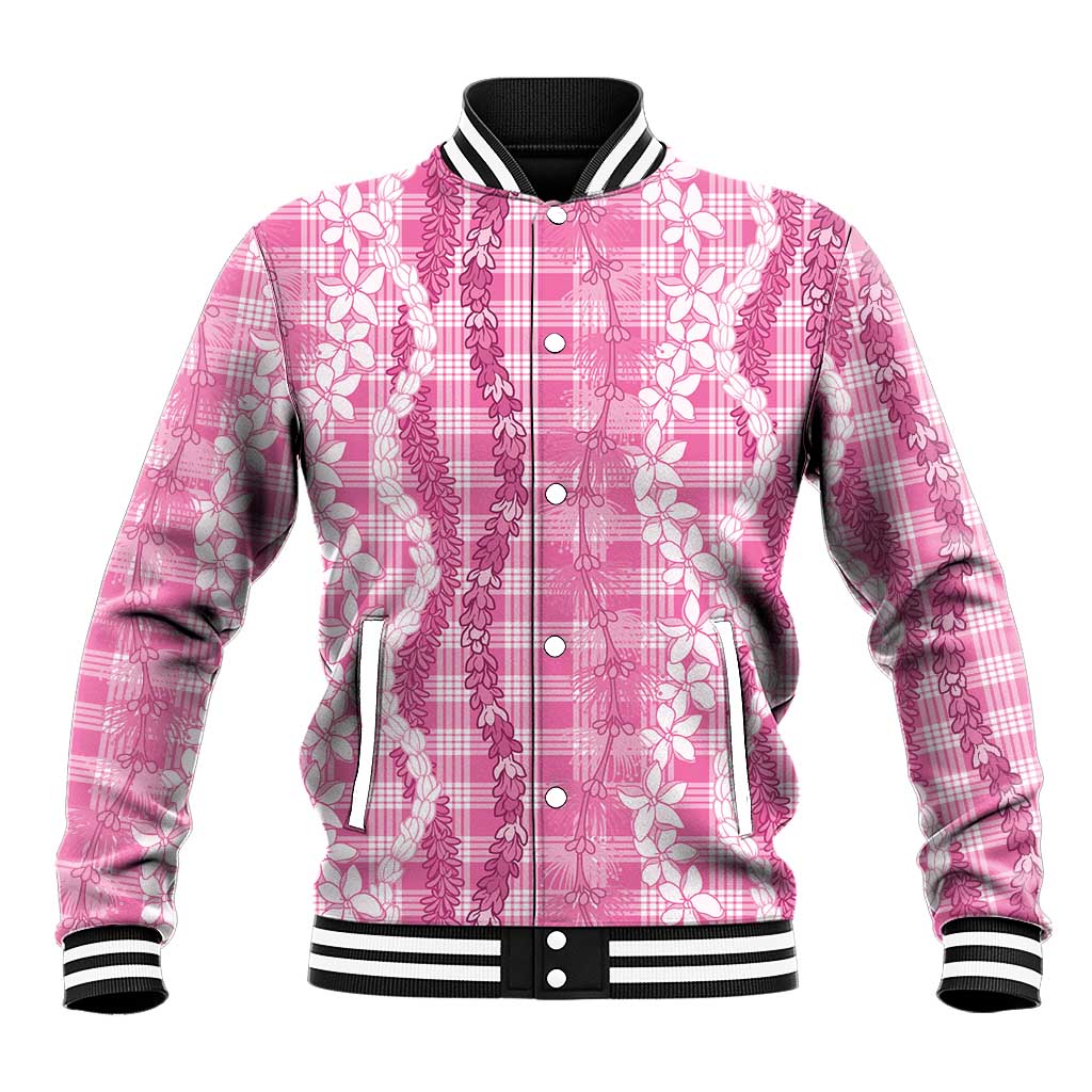 Hawaiian Ohia Lehua Lei Baseball Jacket Plaid Palaka Akala Pattern LT9 Unisex Pink - Polynesian Pride