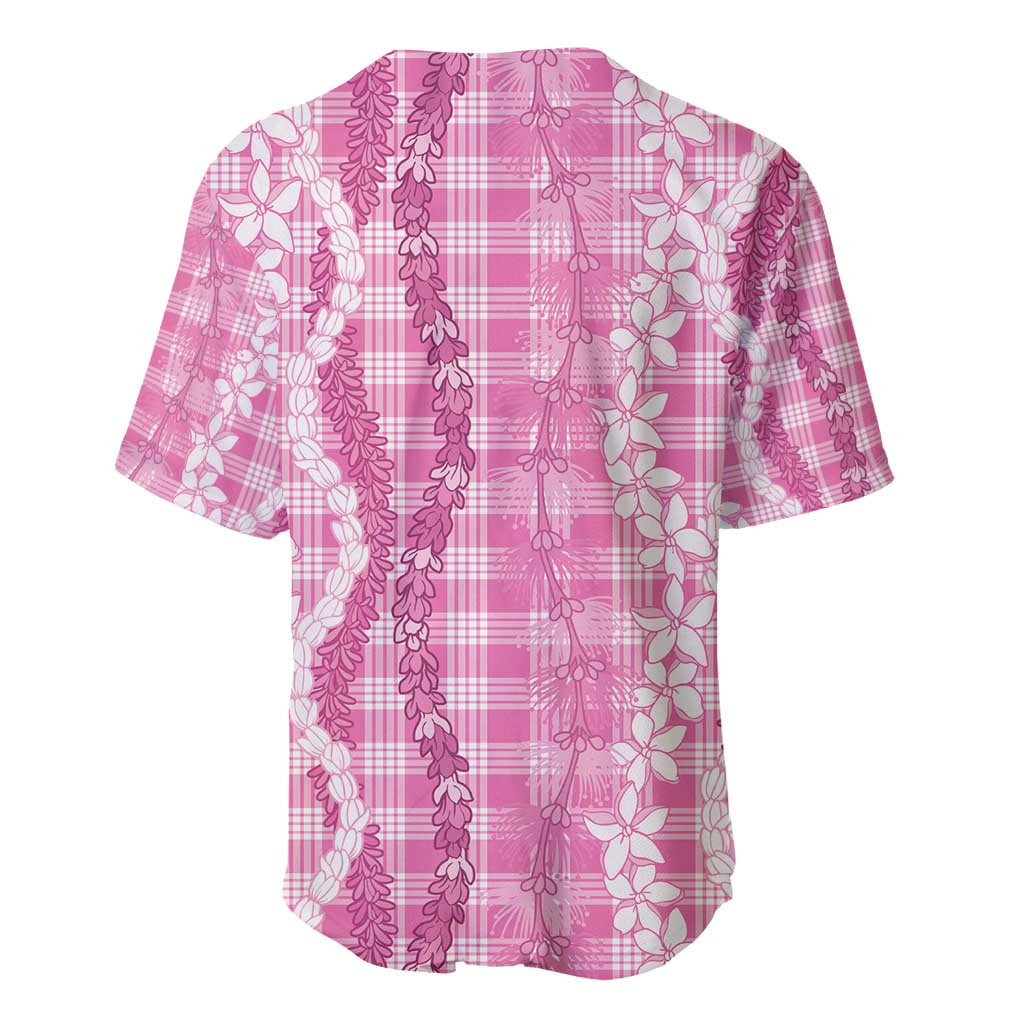 Hawaiian Ohia Lehua Lei Baseball Jersey Plaid Palaka Akala Pattern - Polynesian Pride