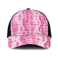 Hawaiian Ohia Lehua Lei Baseball Net Cap Plaid Palaka Akala Pattern - Polynesian Pride