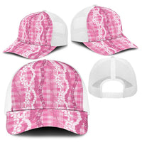 Hawaiian Ohia Lehua Lei Baseball Net Cap Plaid Palaka Akala Pattern - Polynesian Pride