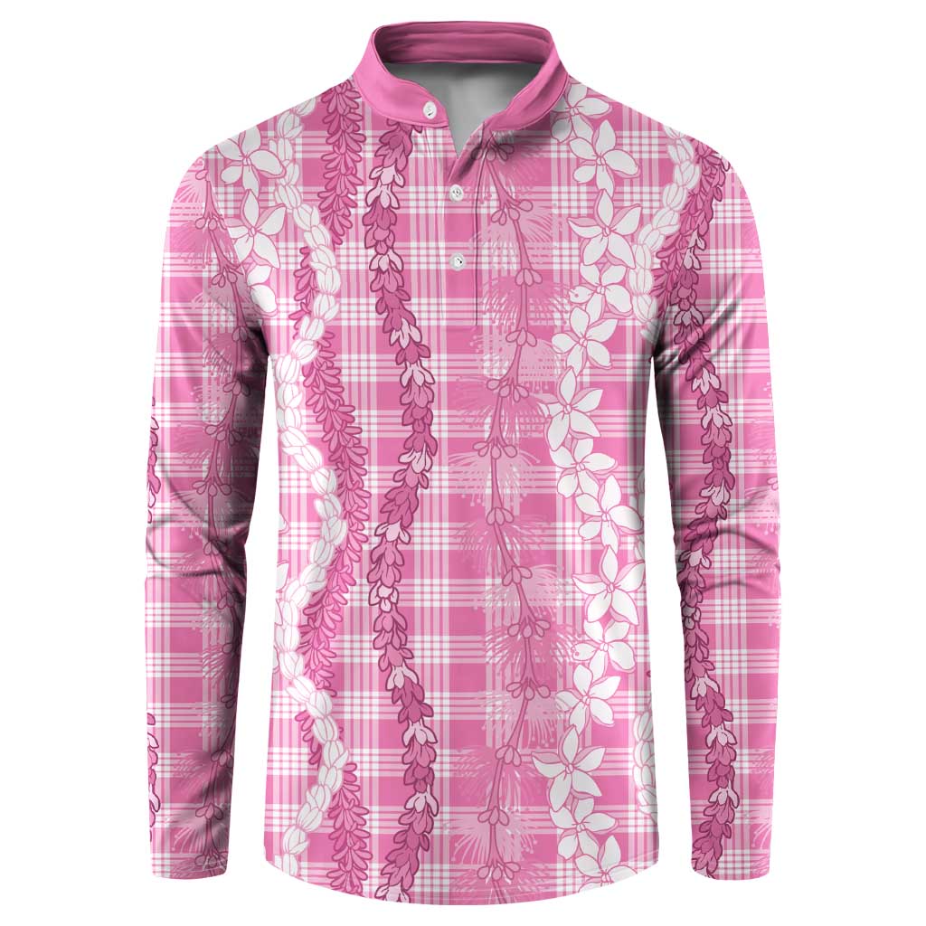 Hawaiian Ohia Lehua Lei Button Sweatshirt Plaid Palaka Akala Pattern LT9 Pink - Polynesian Pride