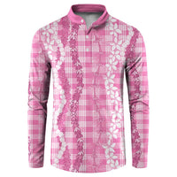 Hawaiian Ohia Lehua Lei Button Sweatshirt Plaid Palaka Akala Pattern LT9 Pink - Polynesian Pride