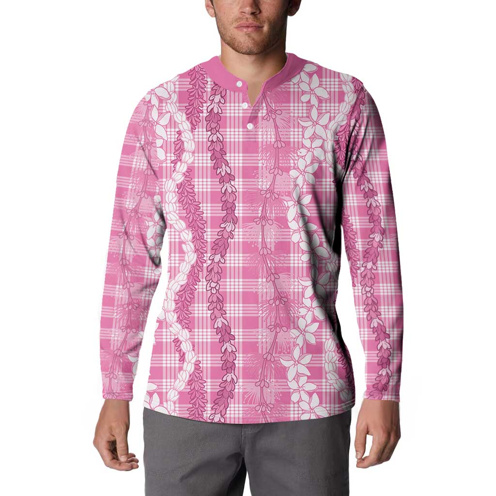 Hawaiian Ohia Lehua Lei Button Sweatshirt Plaid Palaka Akala Pattern LT9 - Polynesian Pride
