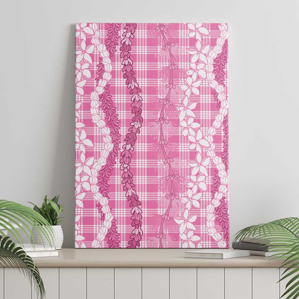 Hawaiian Ohia Lehua Lei Canvas Wall Art Plaid Palaka Akala Pattern - Polynesian Pride