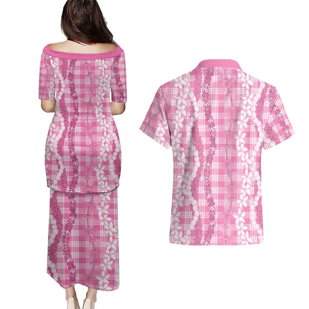 Hawaiian Ohia Lehua Lei Couples Matching Puletasi and Hawaiian Shirt Plaid Palaka Akala Pattern LT9 - Polynesian Pride