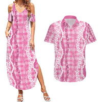 Hawaiian Ohia Lehua Lei Couples Matching Summer Maxi Dress and Hawaiian Shirt Plaid Palaka Akala Pattern - Polynesian Pride