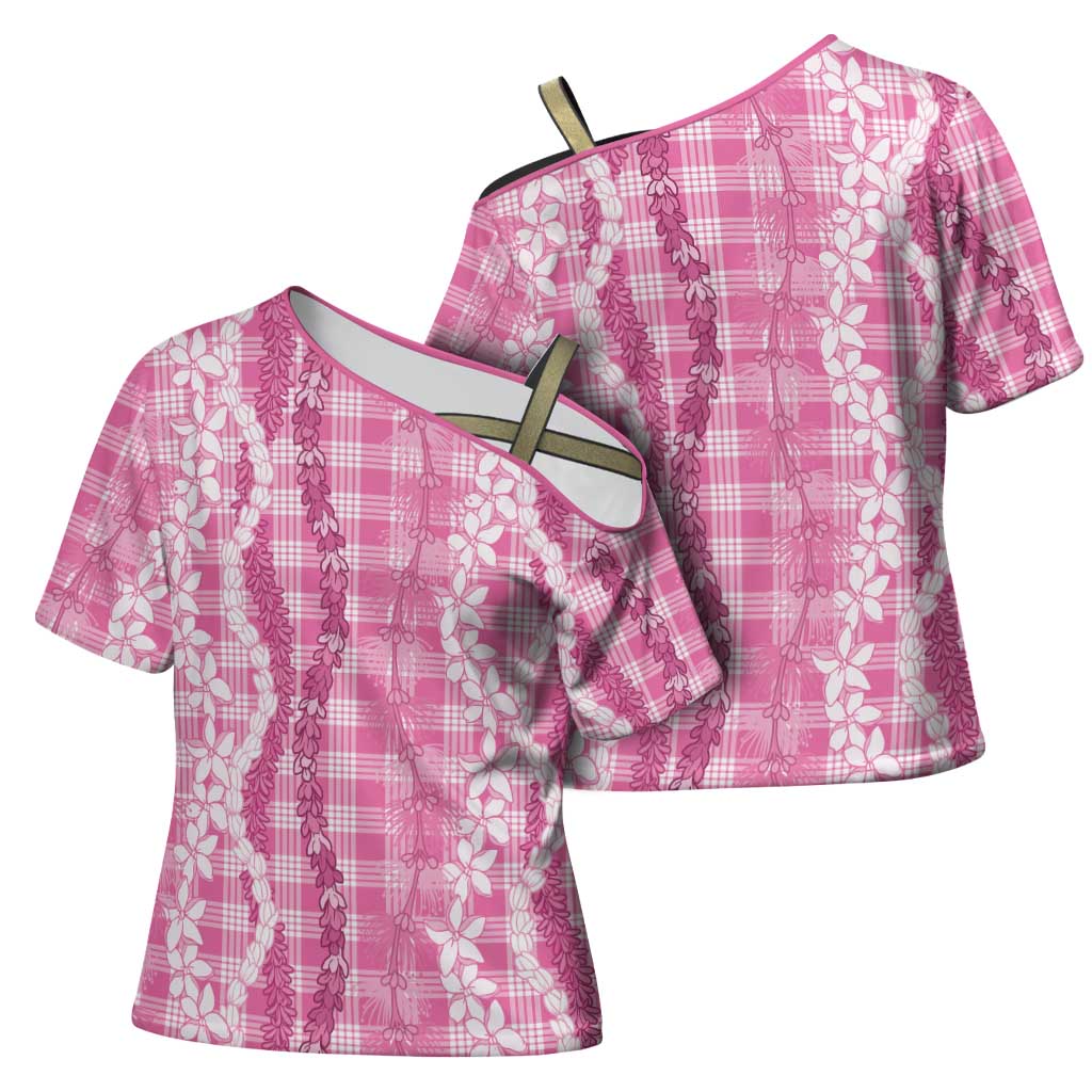Hawaiian Ohia Lehua Lei Cross Shoulder Shirt Plaid Palaka Akala Pattern LT9 - Polynesian Pride