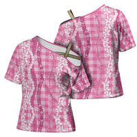 Hawaiian Ohia Lehua Lei Cross Shoulder Shirt Plaid Palaka Akala Pattern LT9 - Polynesian Pride