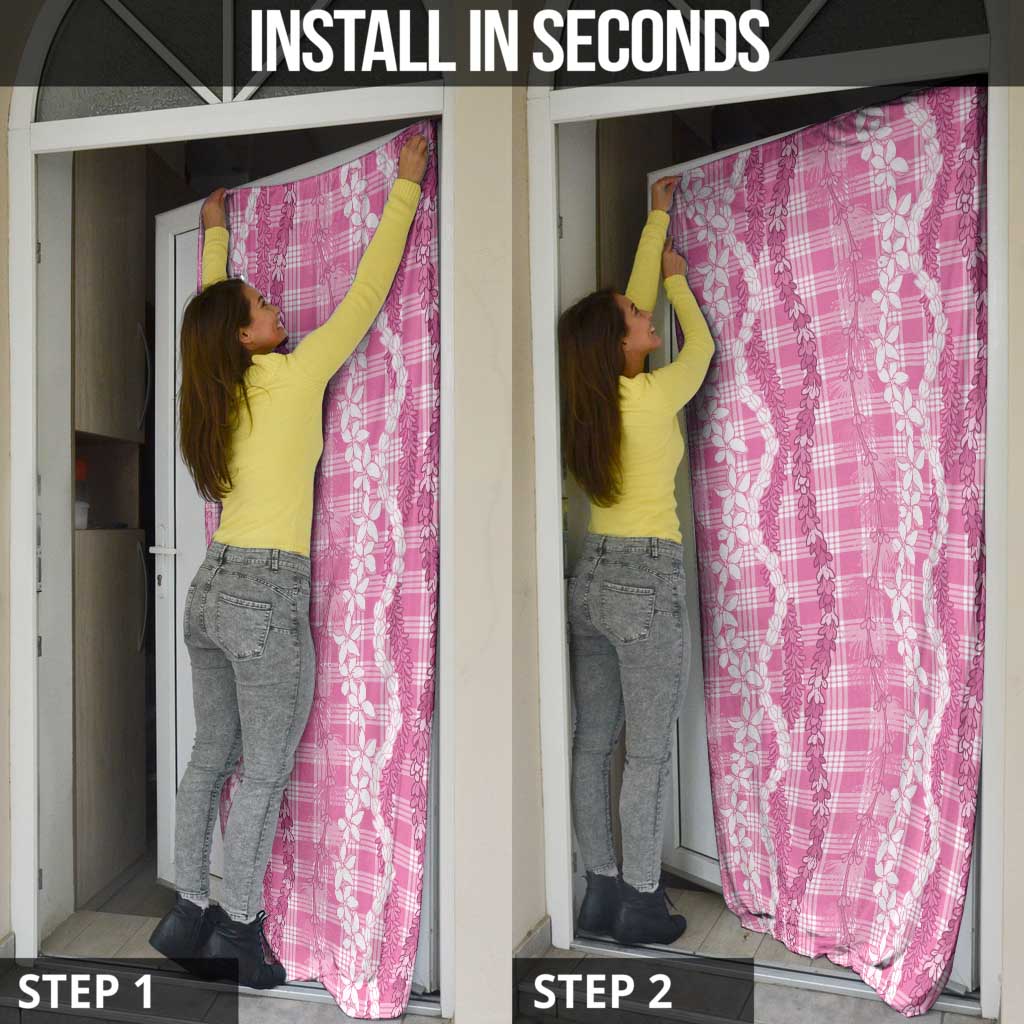 Hawaiian Ohia Lehua Lei Door Cover Plaid Palaka Akala Pattern - Polynesian Pride