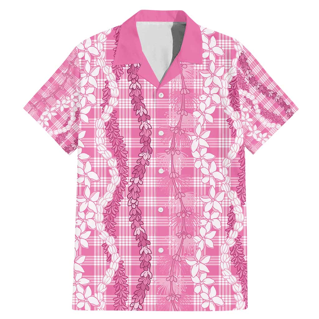 Hawaiian Ohia Lehua Lei Family Matching Mermaid Dress and Hawaiian Shirt Plaid Palaka Akala Pattern - Polynesian Pride
