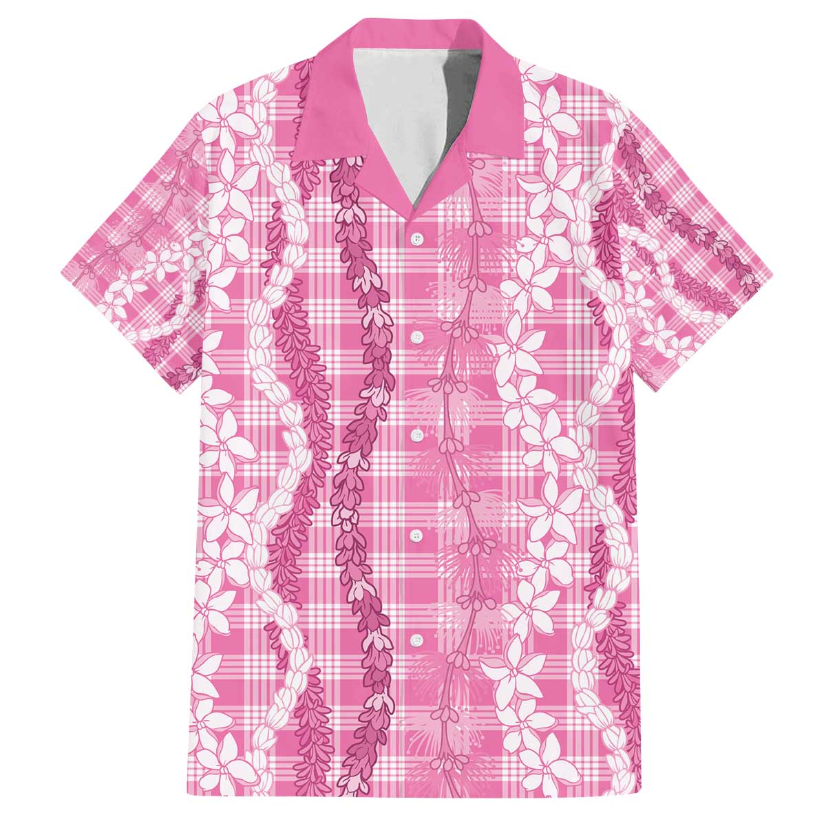 Hawaiian Ohia Lehua Lei Family Matching Off The Shoulder Long Sleeve Dress and Hawaiian Shirt Plaid Palaka Akala Pattern - Polynesian Pride