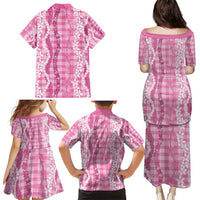 Hawaiian Ohia Lehua Lei Family Matching Puletasi and Hawaiian Shirt Plaid Palaka Akala Pattern - Polynesian Pride