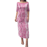 Hawaiian Ohia Lehua Lei Family Matching Puletasi and Hawaiian Shirt Plaid Palaka Akala Pattern - Polynesian Pride