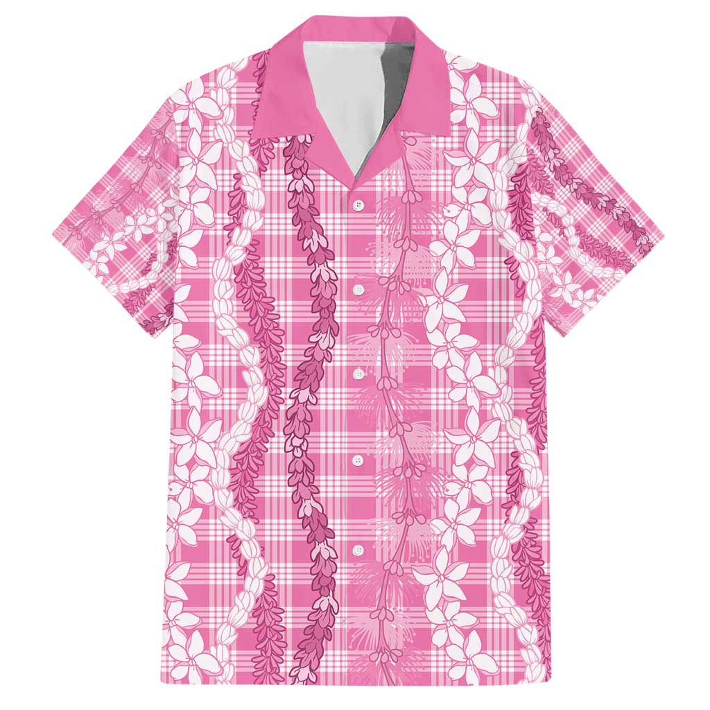 Hawaiian Ohia Lehua Lei Family Matching Short Sleeve Bodycon Dress and Hawaiian Shirt Plaid Palaka Akala Pattern - Polynesian Pride