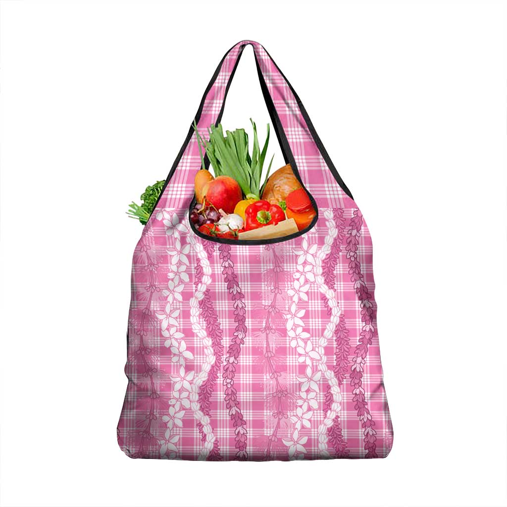 Hawaiian Ohia Lehua Lei Grocery Bag Plaid Palaka Akala Pattern LT9 1-pack One Size Pink - Polynesian Pride