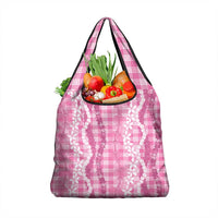Hawaiian Ohia Lehua Lei Grocery Bag Plaid Palaka Akala Pattern LT9 1-pack One Size Pink - Polynesian Pride