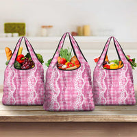 Hawaiian Ohia Lehua Lei Grocery Bag Plaid Palaka Akala Pattern LT9 3-pack One Size Pink - Polynesian Pride