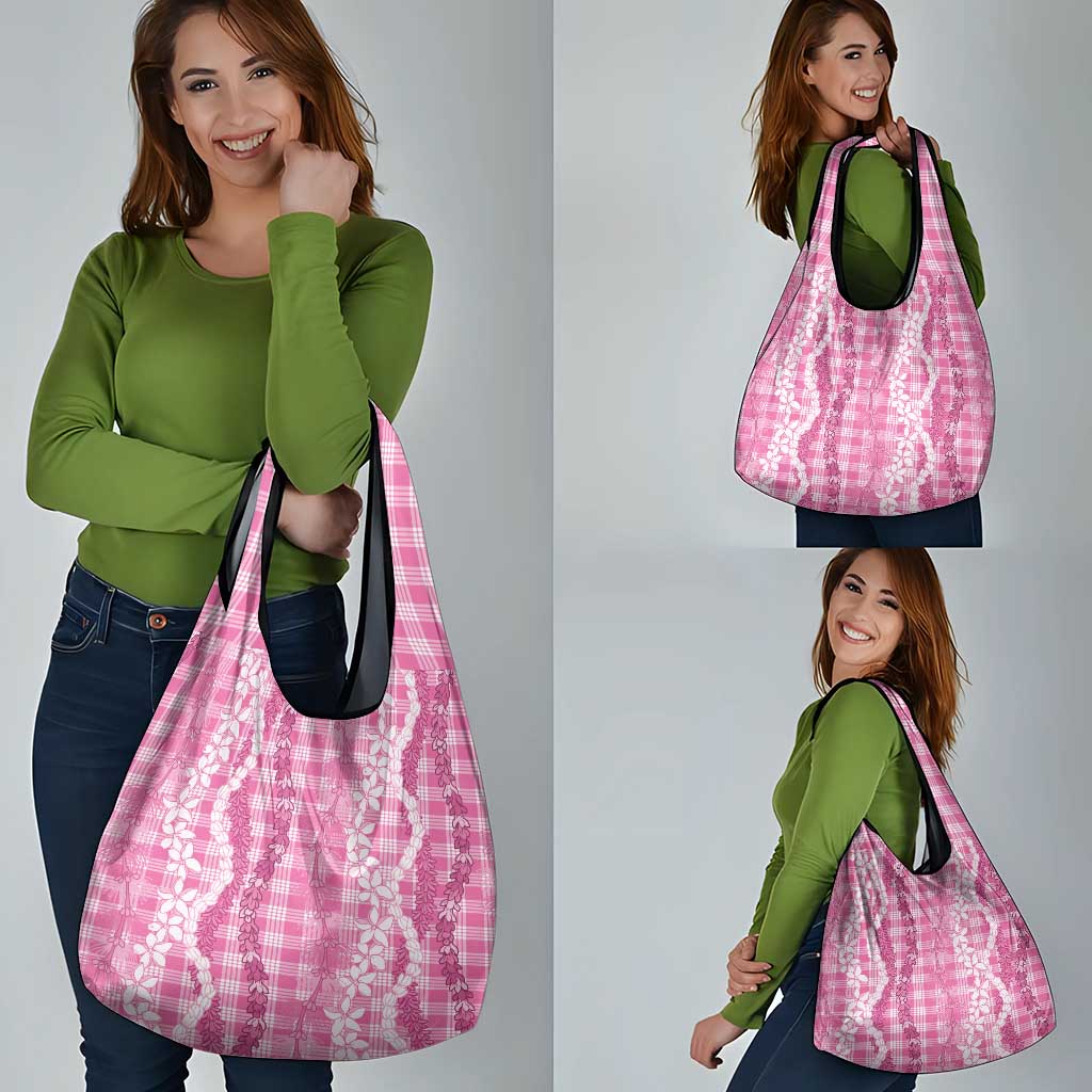 Hawaiian Ohia Lehua Lei Grocery Bag Plaid Palaka Akala Pattern LT9 - Polynesian Pride
