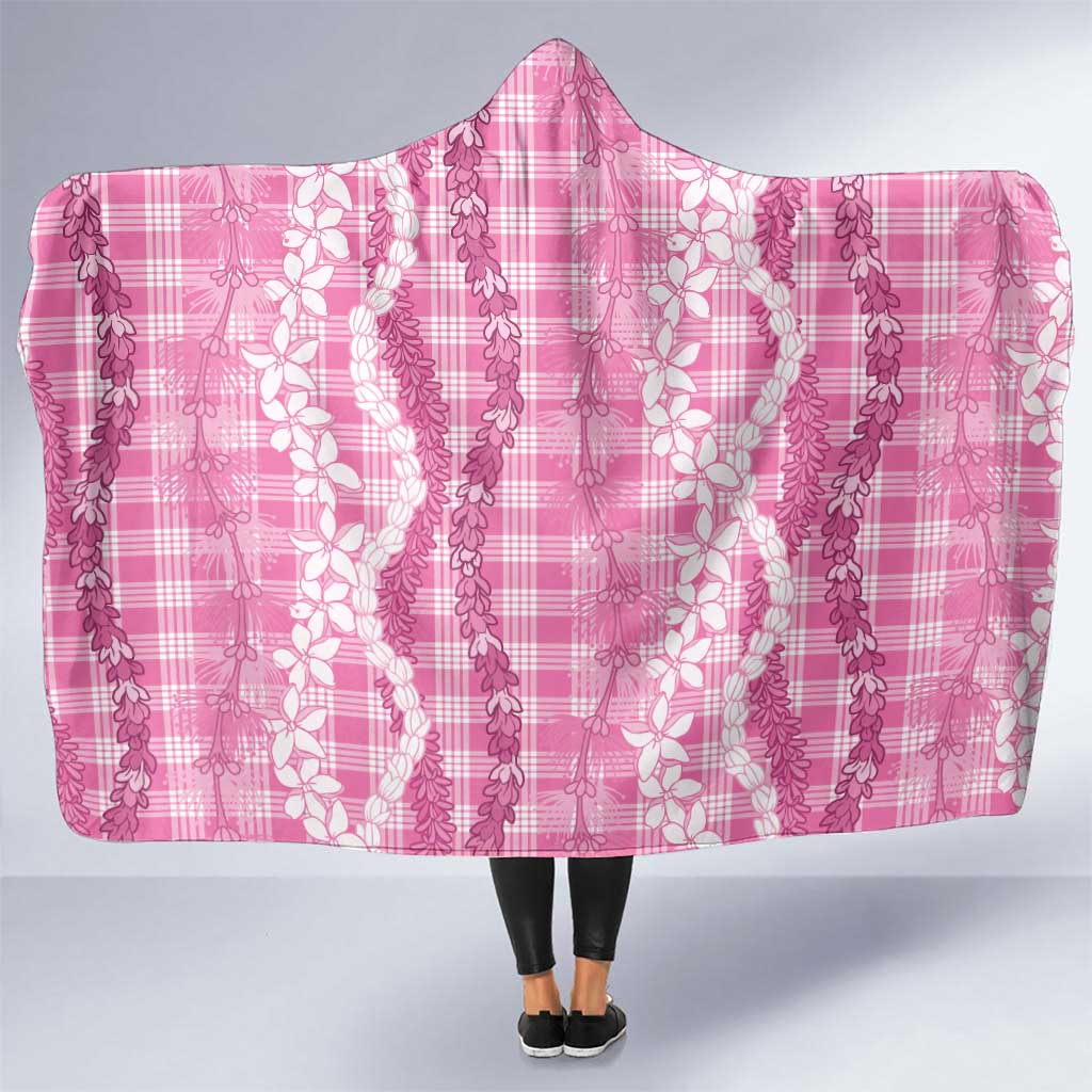 Hawaiian Ohia Lehua Lei Hooded Blanket Plaid Palaka Akala Pattern LT9 One Size Pink - Polynesian Pride