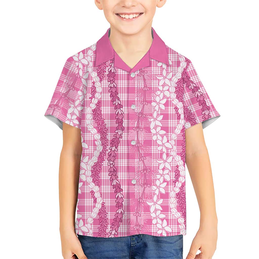 Hawaiian Ohia Lehua Lei Kid Hawaiian Shirt Plaid Palaka Akala Pattern LT9 Kid Pink - Polynesian Pride