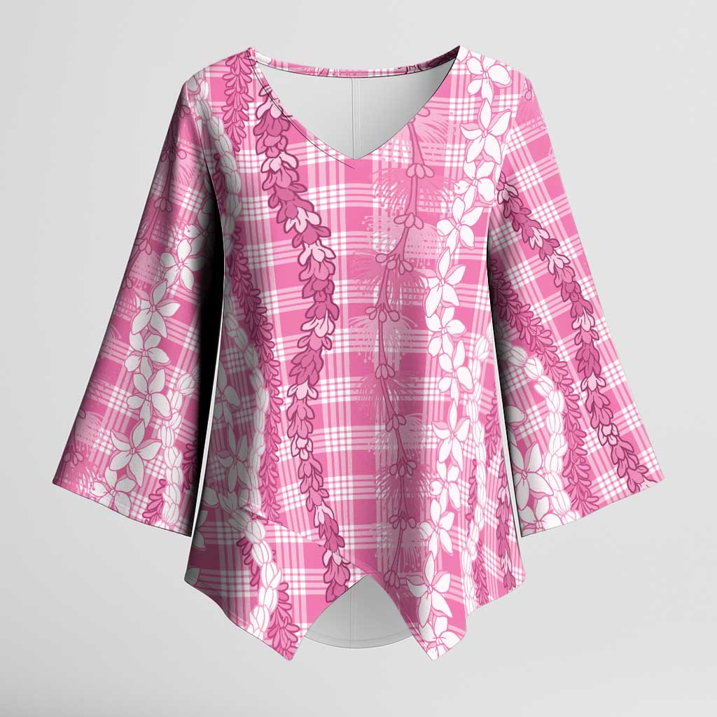 Hawaiian Ohia Lehua Lei Kimono Sleeve Blouse Plaid Palaka Akala Pattern LT9 Female Pink - Polynesian Pride