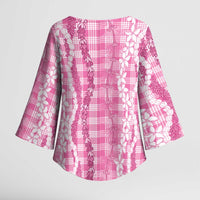 Hawaiian Ohia Lehua Lei Kimono Sleeve Blouse Plaid Palaka Akala Pattern LT9 - Polynesian Pride